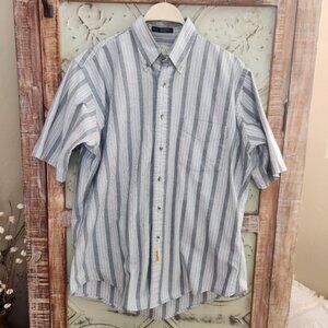 B.D. Baggies Men's Short Sleeve Striped Cotton Oversized Button-up Shirt| Medium